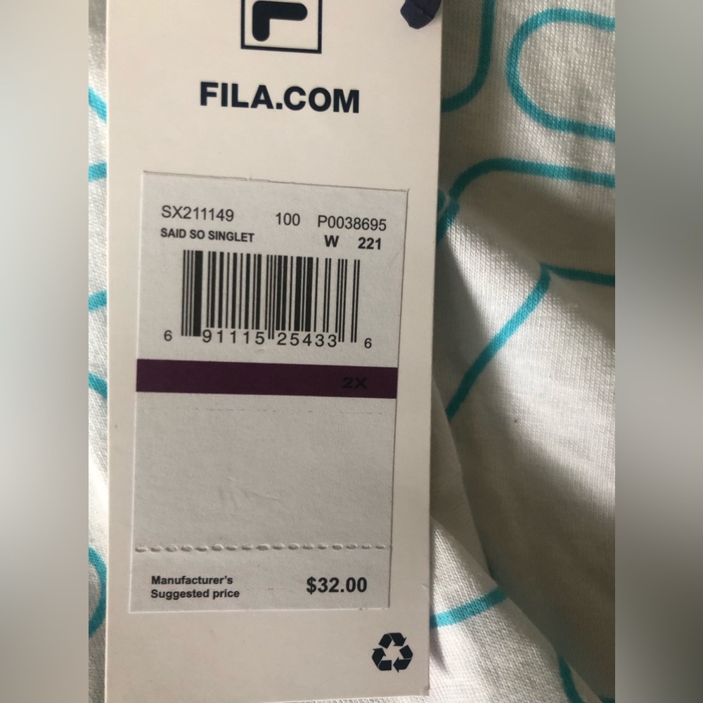 FILA NWT Said So Singlet Tank Racerback Logo Aqua Tie Back Athletic Top Plus 2X - Picture 5 of 9